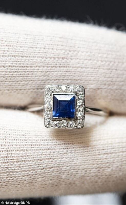 Photograph of sapphire engagement ring, given by Thomas Andrews to his wife