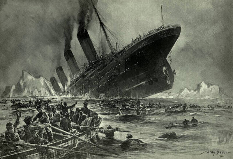 An artistic rendering of a ship sinking